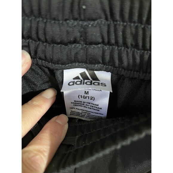 Adidas Boys Athletic Pants Black White Stripes Polyester Medium 10/12 - Picture 4 of 5